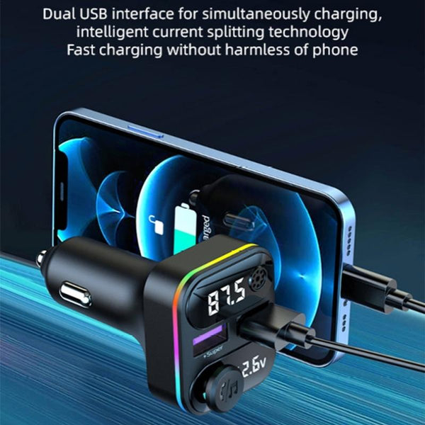 C37 Car QC3.0 20W Fast Charger LED Backlit Atmosphere Light MP3 Player Bluetooth FM Transmitter