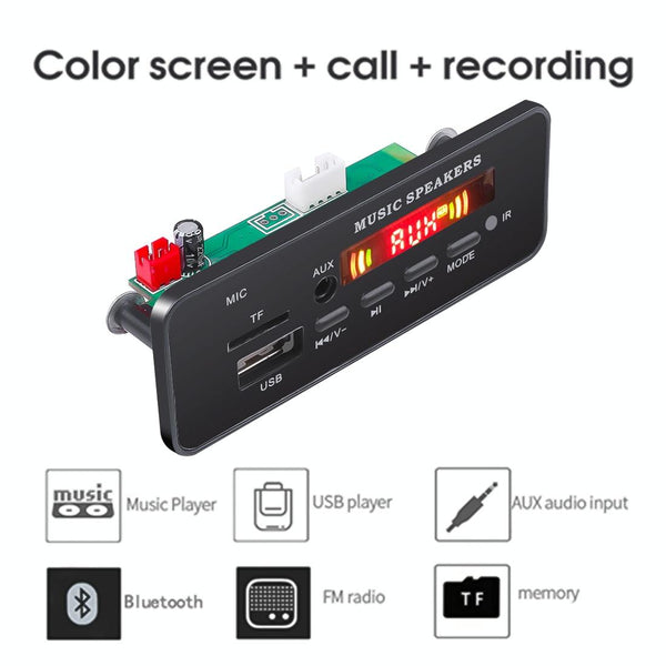 Car 12V 2x3W Audio MP3 Player Decoder Board FM Radio TF USB 3.5mm AUX, with Bluetooth & Recording Call Function & Remote Control