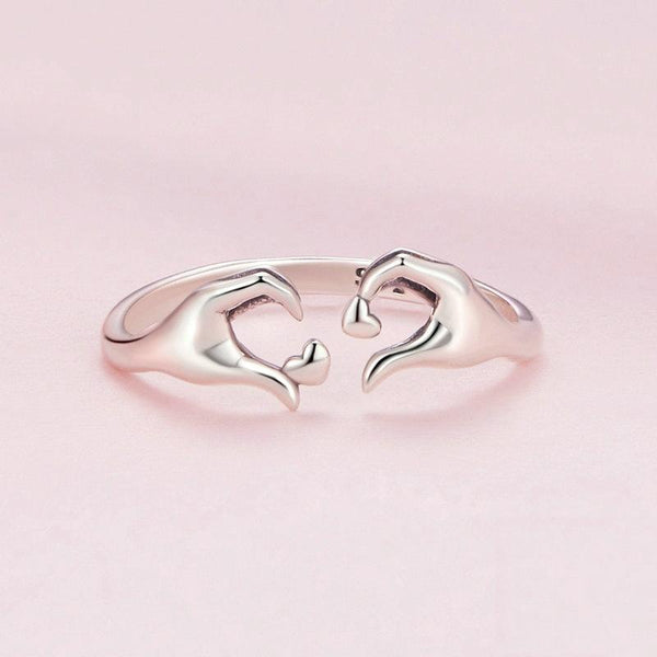 SCR902 Sterling Silver S925 Heart Gesture Opening Romantic Ring