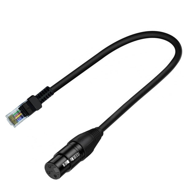 XLR 3 Pin Female to RJ45 Male Network Extension Cable for DMX-CON Controller Series, Length: 30cm(Black)