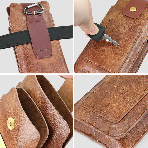 6.5-7.2 inch Universal Retro Magnetic Buckle Double Layer Phone Waist Bag(Black)