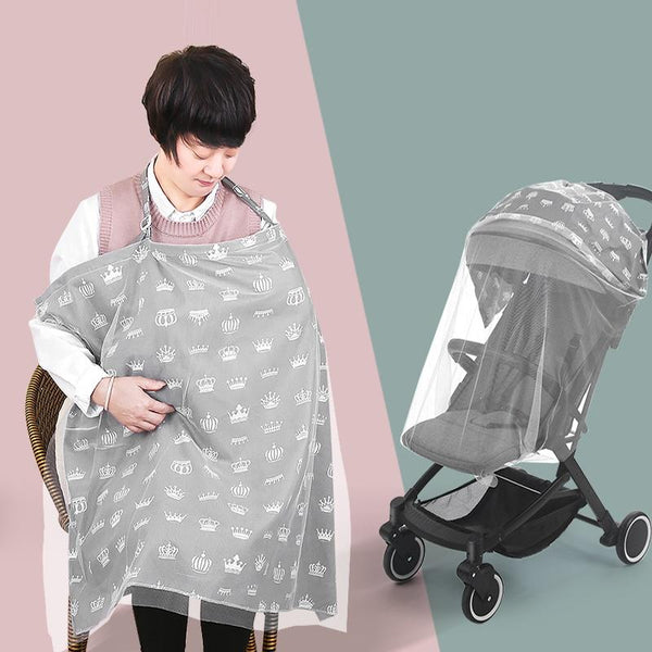 Anti-exposure Nursing Pad Outdoor Fig Leaf Stroller Mosquito Net, Color: White Crown