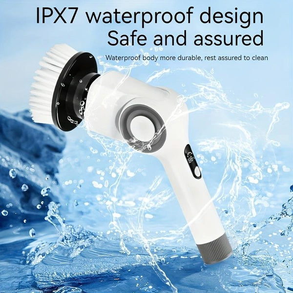 7 In 1 Electric Spin Scrubber Rechargeable Waterproof Floor Clean Bush with 23.6 Inch Adjustable Handle(Grey)