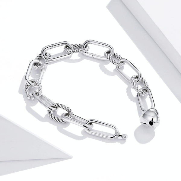 S925 Sterling Silver Paperclip Love Women Bracelet Jewelry, Size:19cm