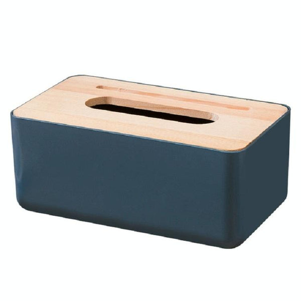 Grooved Drawer Box Home Living Room Tissue Box with Log Cover, Phone Holder Function(Dark Blue)