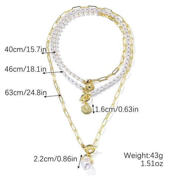 Angel Eyes Pendant Layered Necklace, Model: N2211-14 3 Layer Pearl Chain