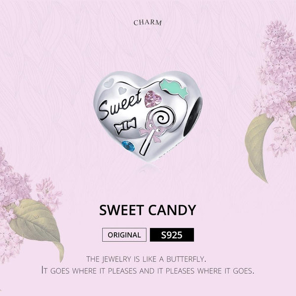 S925 Sterling Silver Sweet Candy Heart Beads DIY Bracelet Necklace Accessories