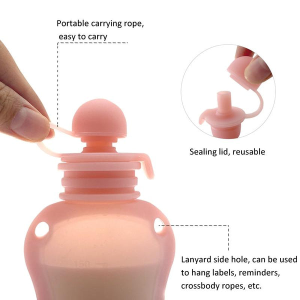 150ml Reusable Silicone Baby Food Pouches Refillable Squeeze Storage Containers(Beige)