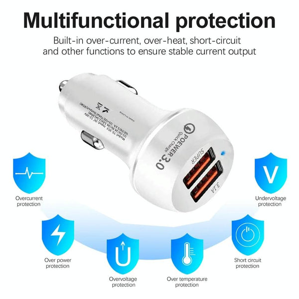 45W USB QC3.0 30W + USB 2.0 Fully Compatible Car Charger(Black)