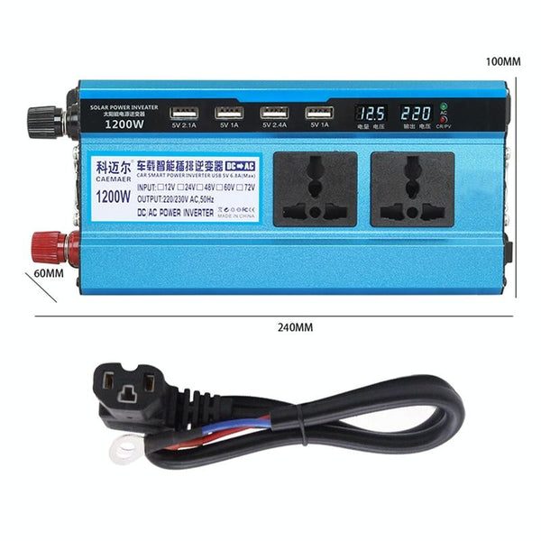 Carmaer 48V to 220V 1200W Double Socket Car Double Digital Display Inverter Household Power Converter