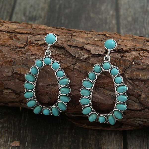 Water Drop Cutout Pendant With Turquoise Vintage Earrings(EA1021)