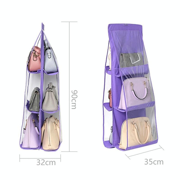 B05005 Double Sided 6 Pocket Hanging Bag Non-woven Fabric Hanging Handbag Organizer(Blue)