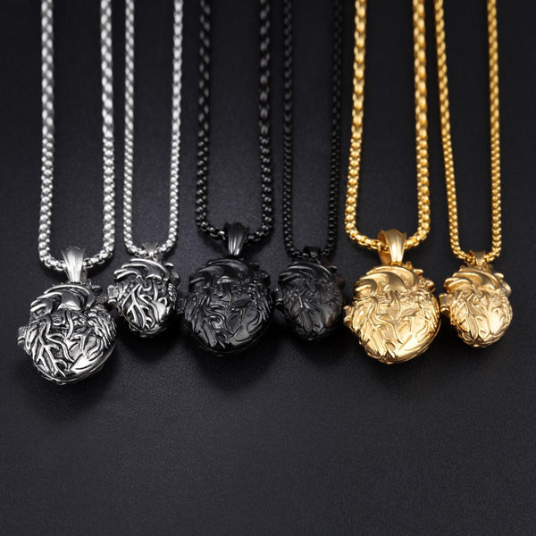 1168 Personalized Titanium Steel Cardiac Pendant Can Be Opened, Color: Steel Color Large+4x60cm Pearl Chain