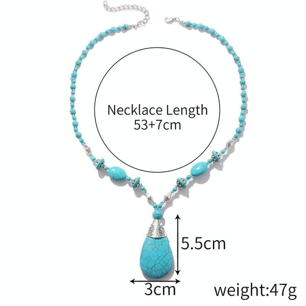 Bohemian Turquoise Natural Stone Sweater Vintage Pendant, Model: N2203-11 Large Water Droplets