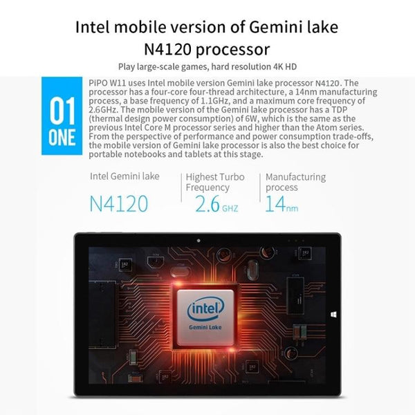 PiPO W11 2 in 1 Tablet PC, 11.6 inch, 8GB+128GB, Windows 10 System, Intel Gemini Lake N4120 Quad Core Up to 2.6GHz, with Stylus Pen Not Included Keyboard, Support Dual Band WiFi & Bluetooth & Micro SD Card