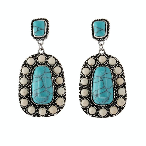 925 Antique Silver Plated Turquoise Earrings(Silver)