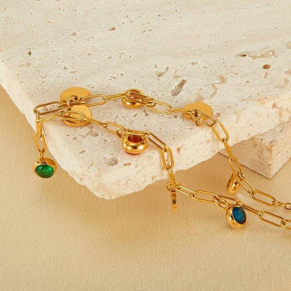 OPK GX2407 Stainless Steel Plated Love Heart Pendant Colorful Zirconia Temperament Necklace