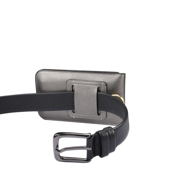 Lambskin Texture Men Phone Universal Double Lattice Waist Bag Leather Case, Size:L(Grey)