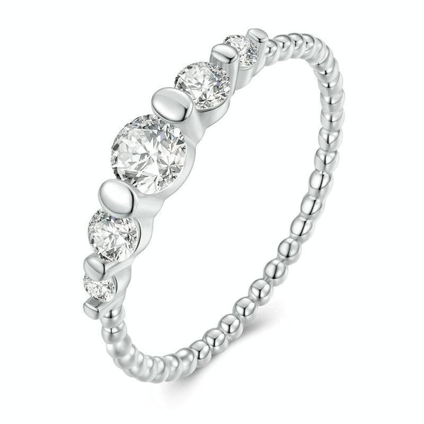 BSR344 Sterling Silver S925 White Gold Plated Bead Arrangement Zircon Ring(No.6)