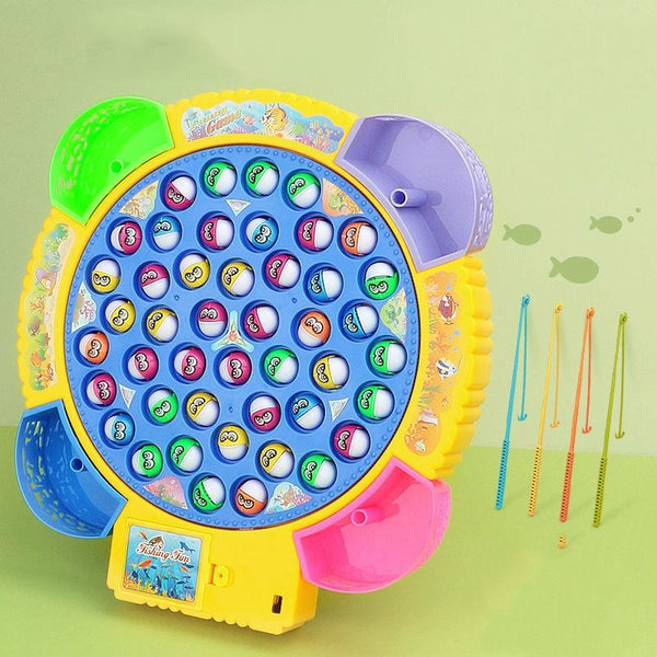 Magnetic Fishing Toy Children Educational Multifunctional Music Rotating Fishing Plate, Colour: Hook Battery Style+45 Fish 4 Rods