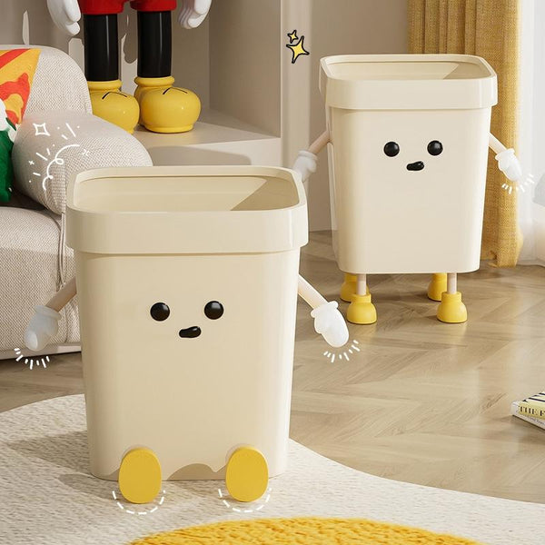 Cute Square Trash Can Household Living Room Bathroom Garbage Bin, Style: 7L Standing Brown