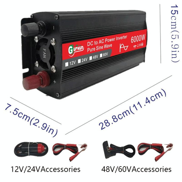 Gurxun 6000W High Power Sine Wave Inverter With Single Digital Display, Specification: 48V-220V