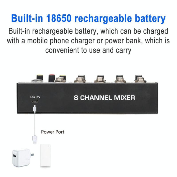 AQA 8-channel Mixer Microphone Effector (Black)