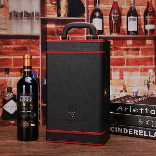 Rhinestone Double Bottle Wine Box Leather Wine Packaging Gift Box With Wine Tools, Style: Red Edge