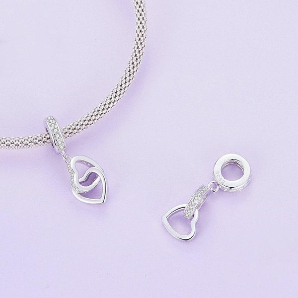 SCC2455 Sterling Silver S925 Interlocking Love Platinum Zircon Heart Shape Pendant