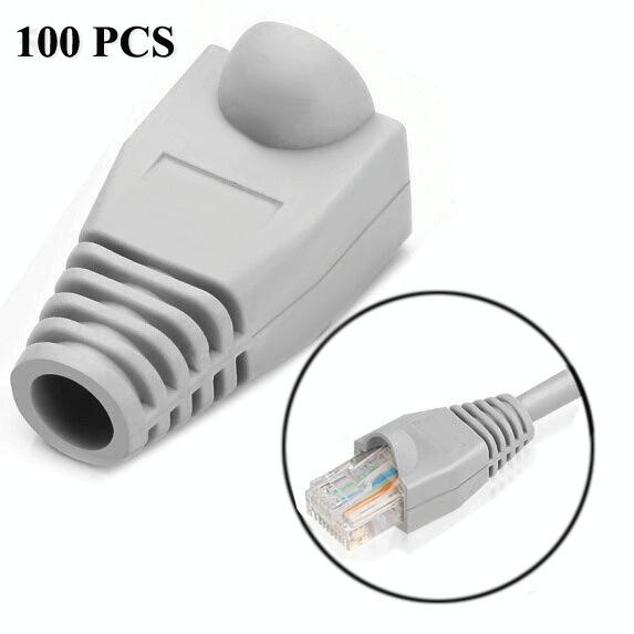 Network Cable Boots Cap Cover for RJ45, Grey (100 pcs in one packaging , the price is for 100 pcs)(Grey)