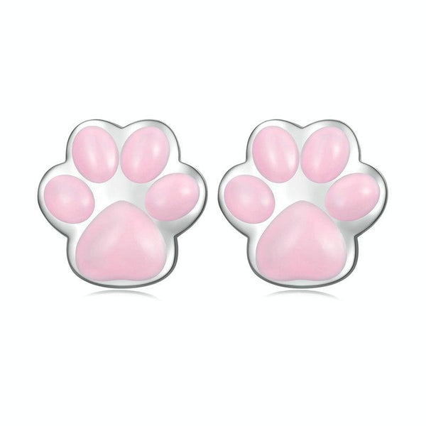 SCE1516-A Sterling Silver S925 Cute Cat Claw Platinum Plated Stud Earrings