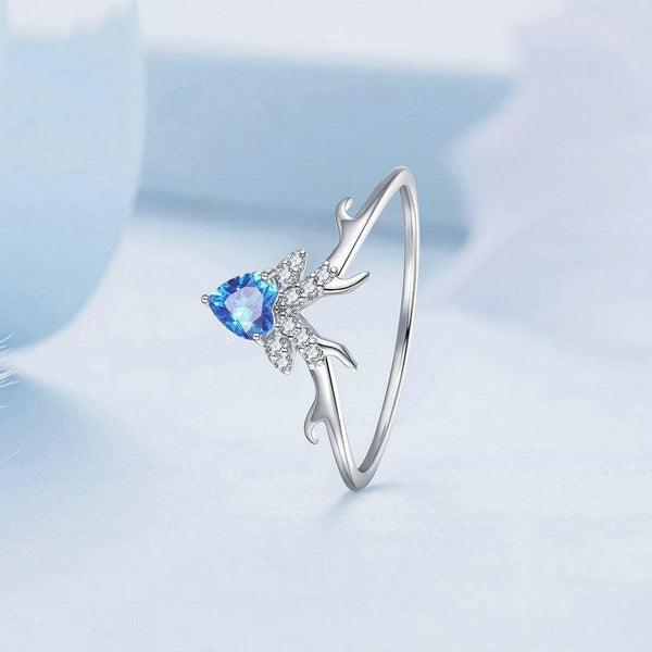 BSR338 Sterling Silver S925 White Gold Plated Blue Heart Deer Zirconia Ring(No.7)