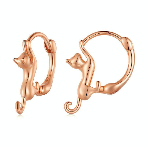 Sterling Silver S925 Diamond Stretch Cat Stretch Earrings, Size: Large Rose Gold Plated