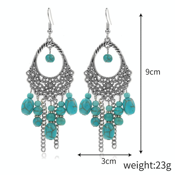 2pcs/set Necklace + Earrings Natural Turquoise Accessories Ladies Jewelry