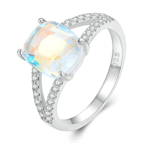 BSR354 Sterling Silver S925 Symphony Glass White Gold Plated Zircon Ring(No.6)