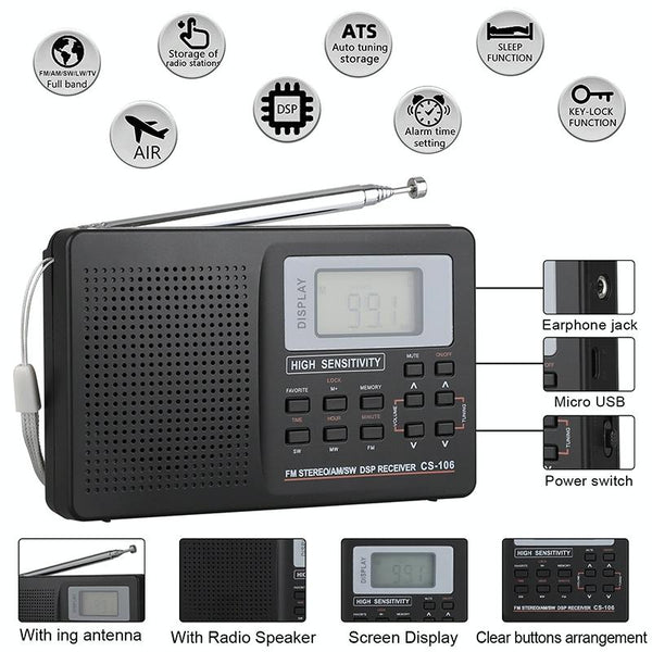 CS-106 9KHZ Multifunctional Full Band Digital Demodulation Stereo Radio Receiver