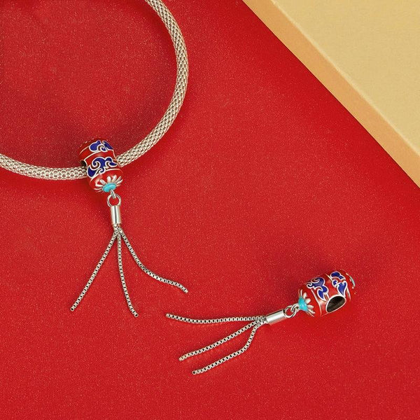 BSC727 Sterling Silver S925 Auspicious Clouds Red Lantern Bracelet Bead Pendant