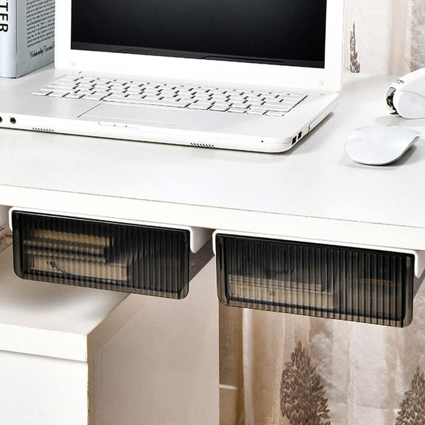 Under Desk Invisible Drawer Storage Box Office Student Desk Bottom Stationery Sundry Organizer, Size: Small(White)