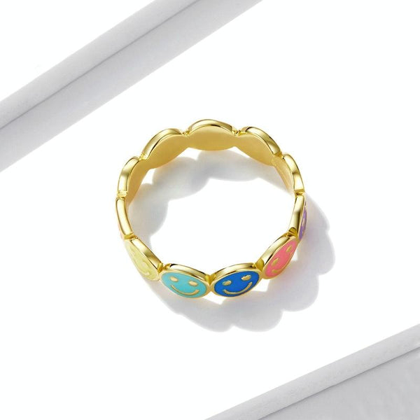 BSR220 Sterling Silver S925 Colorful Smiley Face Drip Oil Ring(No.7)