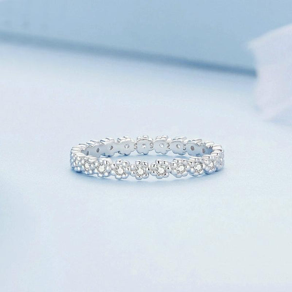 BSR346 Geometric Sterling Silver S925 Small Wreath Zirconium Plated White Gold Ring(No.7)