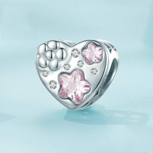 SCC2448 Sterling Silver S925 Heart Flower DIY Platinum Plated Bracelet Beads