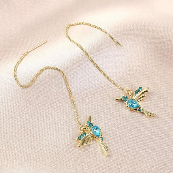 E2104-5 Blue Bird Long Ear Wire Women Simple Earrings