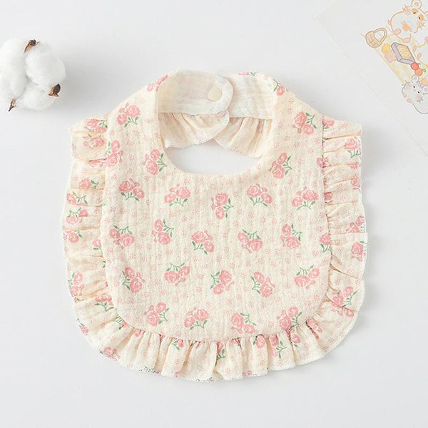 Baby Feeding Bib Ruffle Infants Saliva Towel Soft Cotton Burp Cloth, Style: Pink Rose