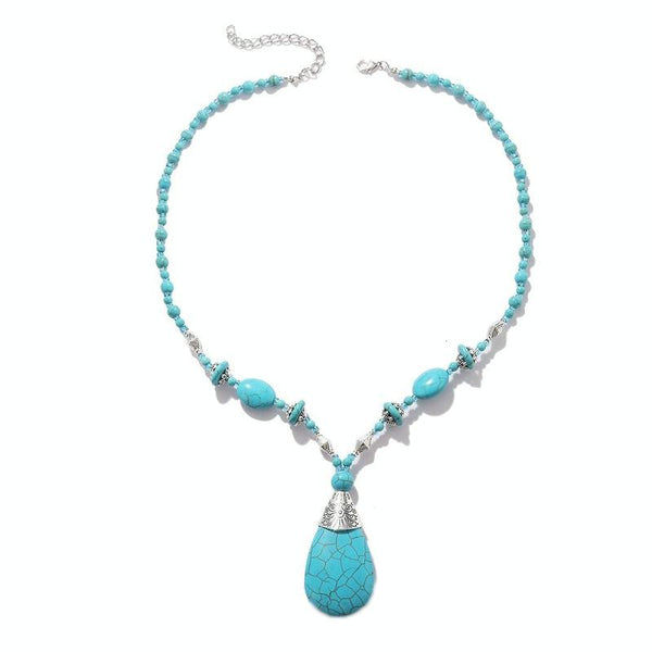 Bohemian Turquoise Natural Stone Sweater Vintage Pendant, Model: N2203-11 Large Water Droplets