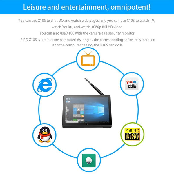 PiPo H10PRO All-in-One Mini PC, 10.1 inch, 8GB+128GB, Windows 10 Intel Celeron J4125 Quad Core up to 2.7GHz, Support WiFi & BT & TF Card & HDMI & RJ45, US Plug(Black)