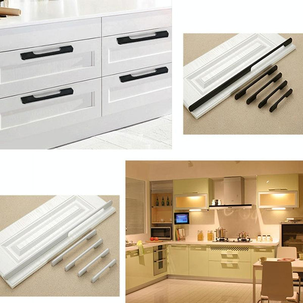 2049-128 Drawer Cabinet Door Aluminum Alloy Handle Straight Door Handle (Black)