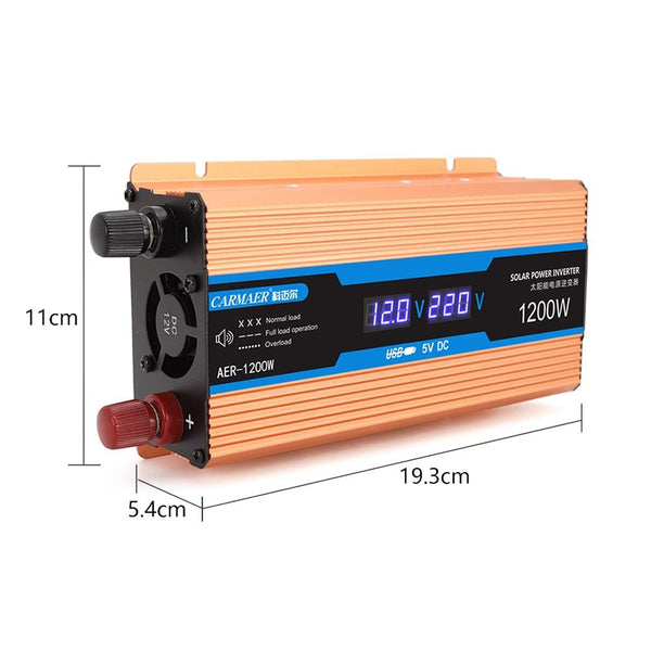 Carmaer Modified Sine Wave 24V to 220V 1200W Car Multi-function Double Digital Display Inverter Household Power Converter