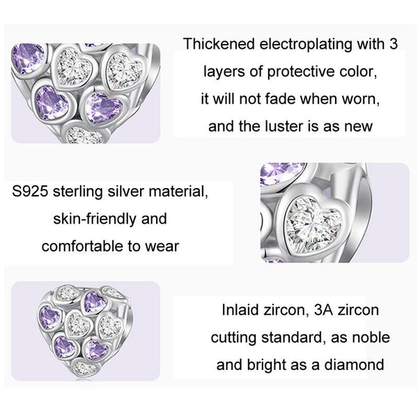 SCC2451 Sterling Silver S925 Heart Zirconia Infinity Symbol White Gold Plated Bracelet Beads