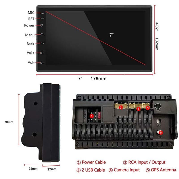 A2222KT 7 Inch Android Navigation WiFi Version 1+32G GPS Bluetooth 2.5D Screen Car Central Control MP5 Player, Style: Standard+8Lights Camera