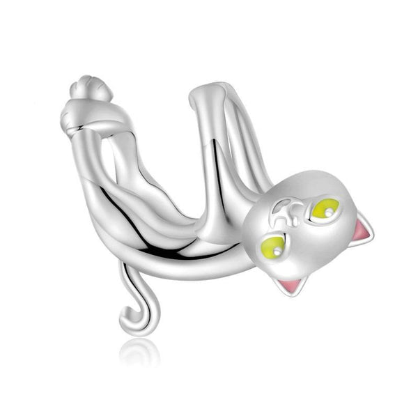 BSC520-SR S925 Sterling Silver Cute White Cat Beaded Bracelet Accessories